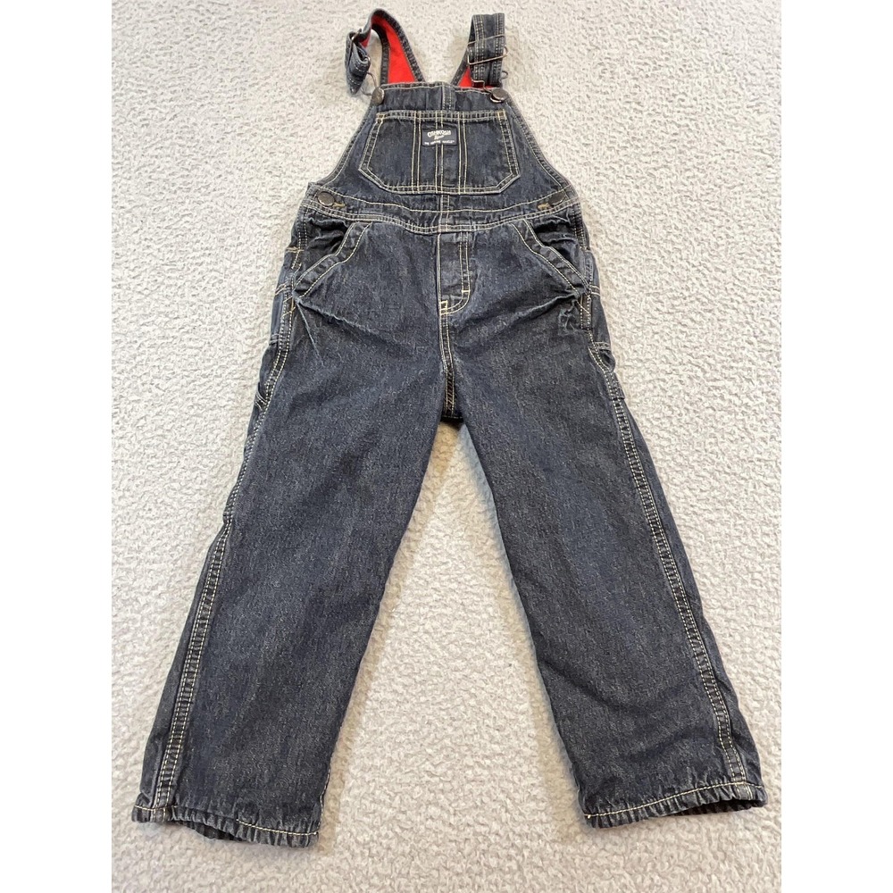 OshKosh B'gosh Overalls Boys‎ 4T Blue Denim Fleece Lined Bib Pants Winter Snow
